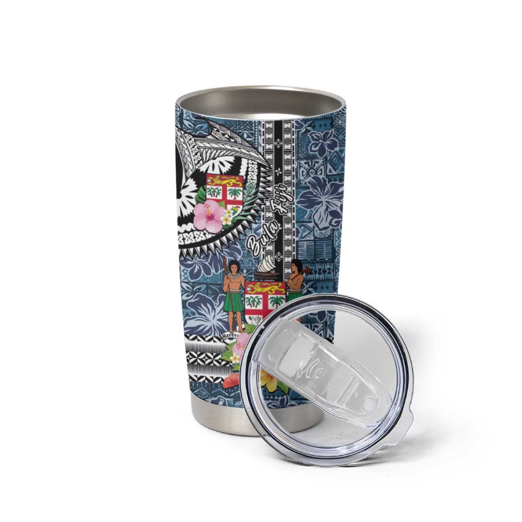 Fiji Day Tumbler Cup Traditional Tapa with Hibiscus and Emblems LT03 - Polynesian Pride