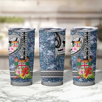 Fiji Day Tumbler Cup Traditional Tapa with Hibiscus and Emblems LT03 - Polynesian Pride