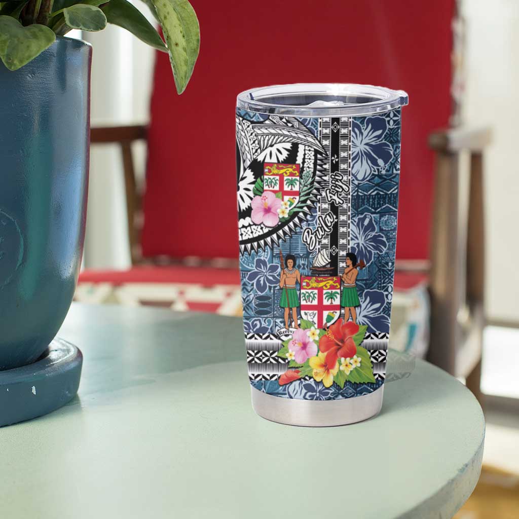 Fiji Day Tumbler Cup Traditional Tapa with Hibiscus and Emblems LT03 - Polynesian Pride