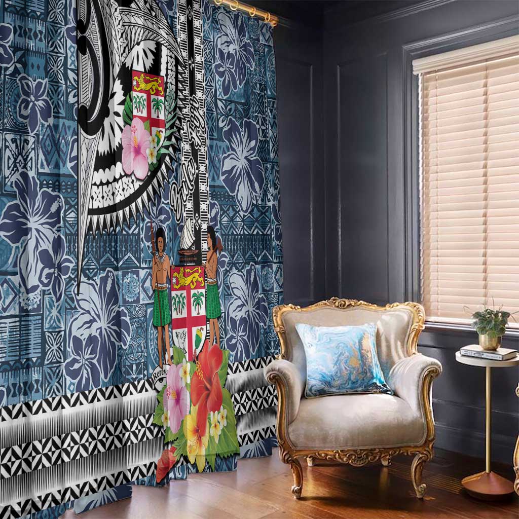 Fiji Day Window Curtain Traditional Tapa with Hibiscus and Emblems LT03 - Polynesian Pride