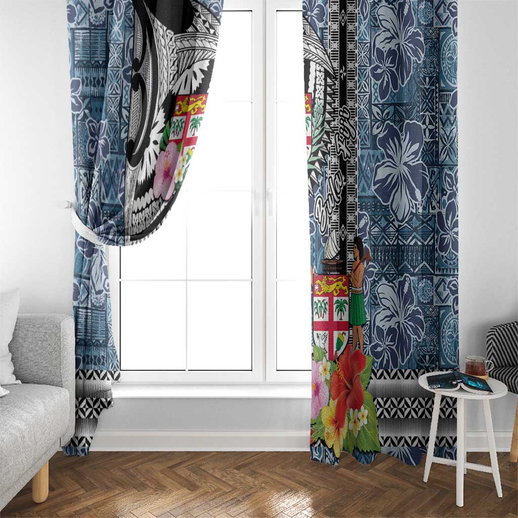 Fiji Day Window Curtain Traditional Tapa with Hibiscus and Emblems LT03 - Polynesian Pride