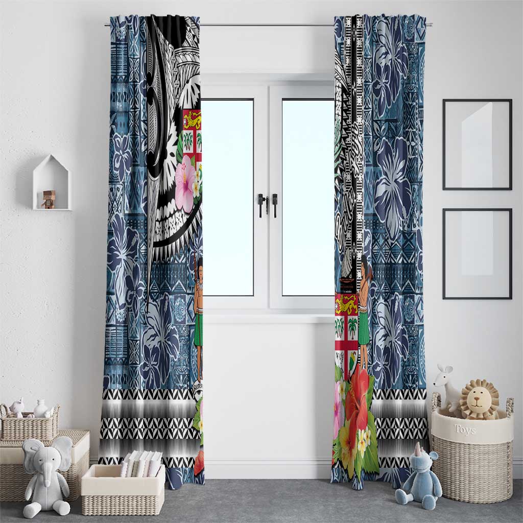 Fiji Day Window Curtain Traditional Tapa with Hibiscus and Emblems LT03 - Polynesian Pride