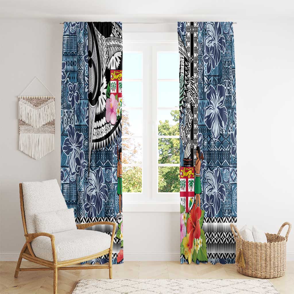 Fiji Day Window Curtain Traditional Tapa with Hibiscus and Emblems LT03 - Polynesian Pride