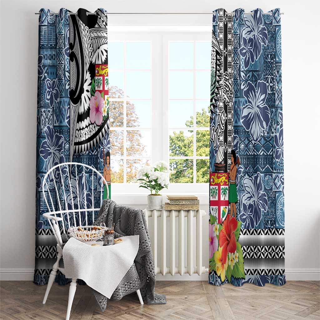 Fiji Day Window Curtain Traditional Tapa with Hibiscus and Emblems LT03 - Polynesian Pride