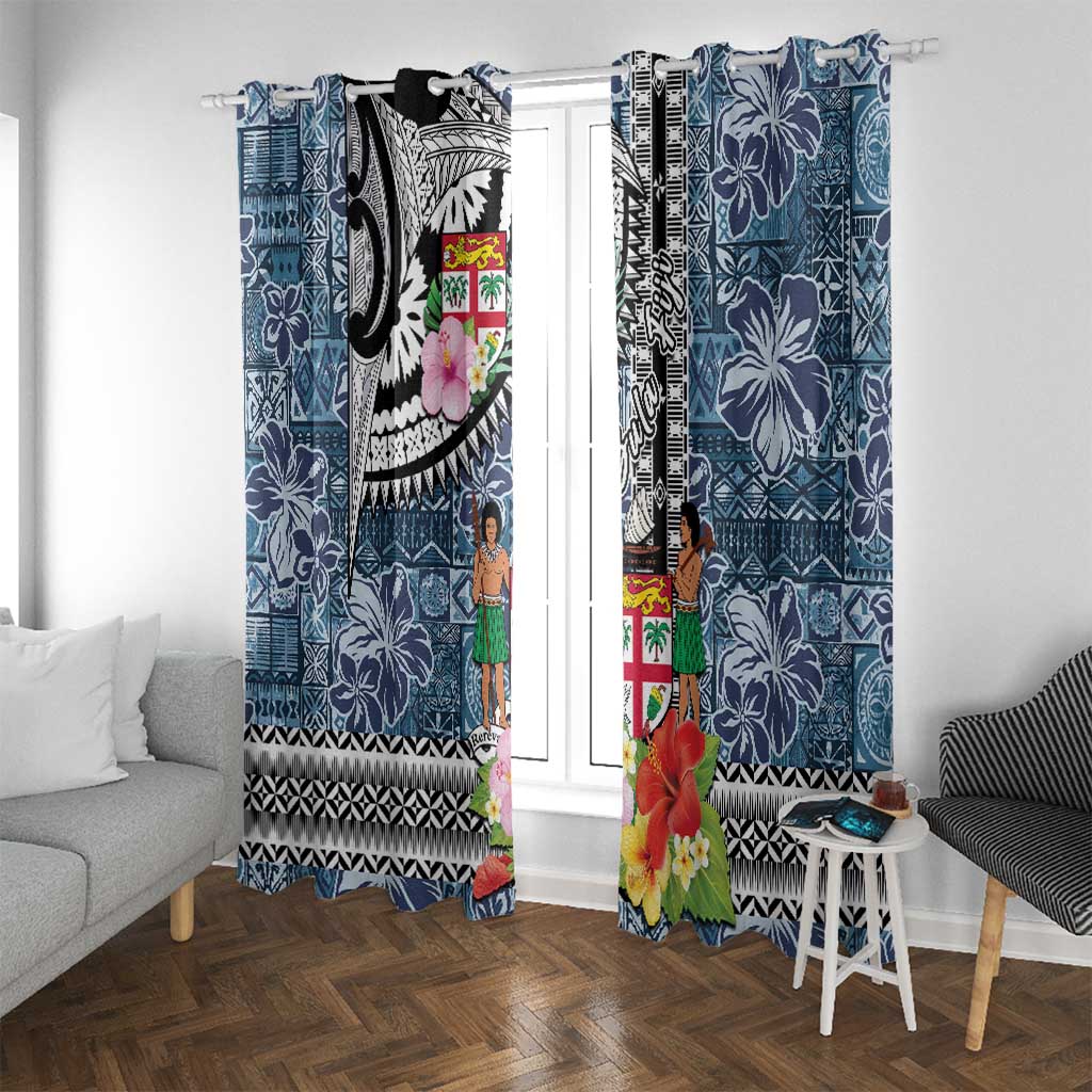 Fiji Day Window Curtain Traditional Tapa with Hibiscus and Emblems LT03 With Grommets - Polynesian Pride