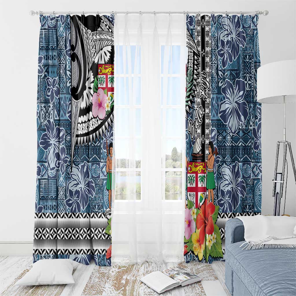 Fiji Day Window Curtain Traditional Tapa with Hibiscus and Emblems LT03 - Polynesian Pride
