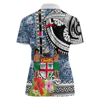 Fiji Day Women Polo Shirt Traditional Tapa with Hibiscus and Emblems
