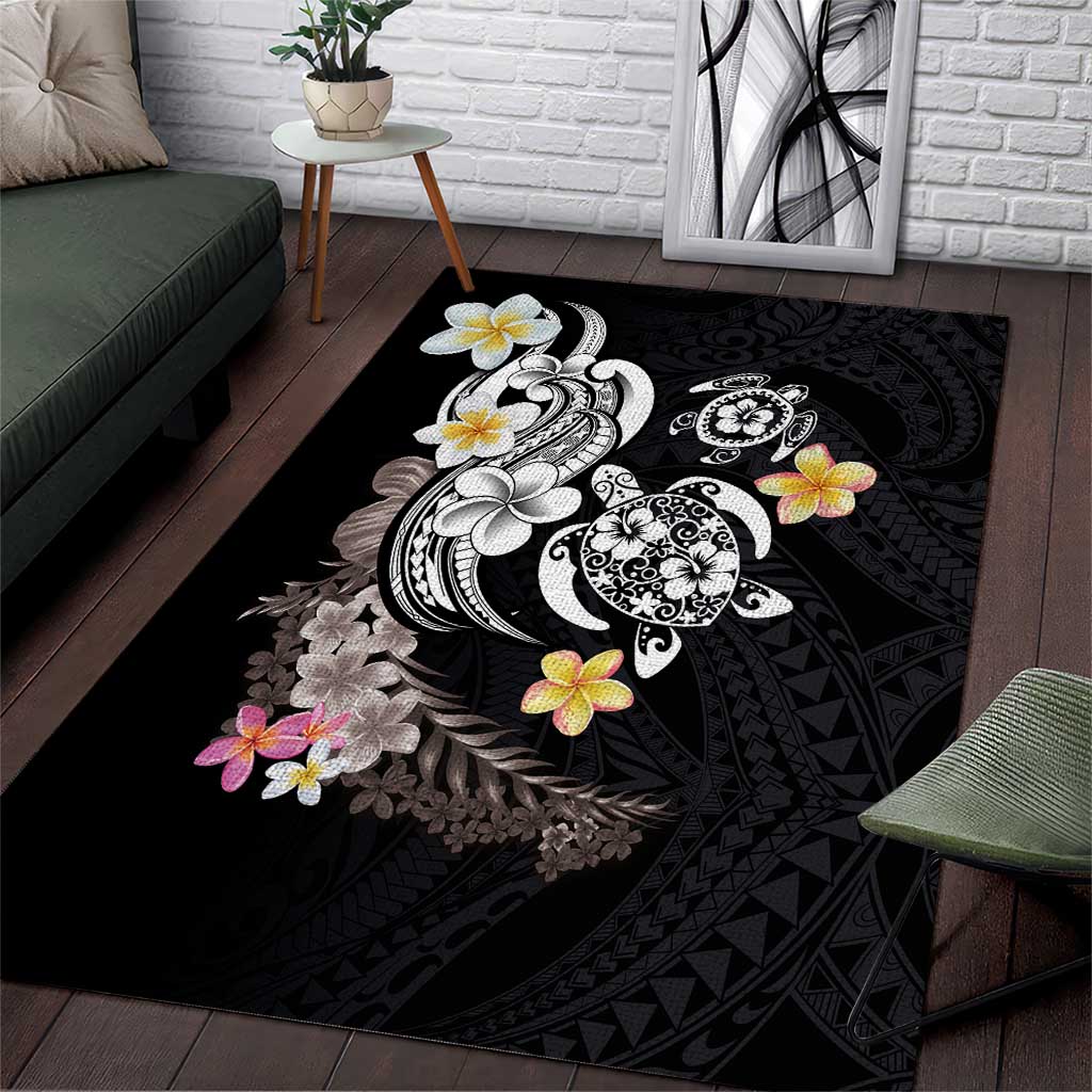 Hawaiian Tropical Plumeria Turtles Area Rug Polynesian Art Tattoo