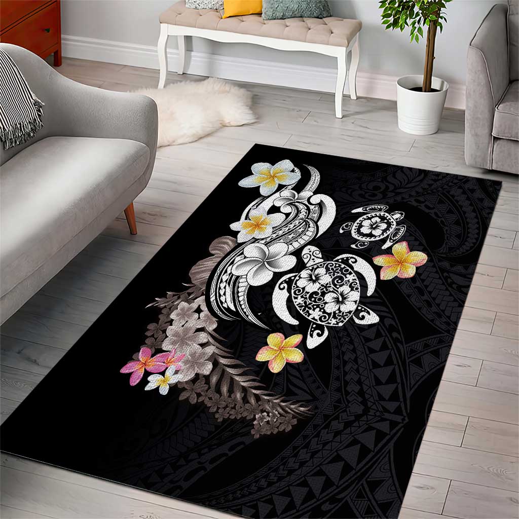 Hawaiian Tropical Plumeria Turtles Area Rug Polynesian Art Tattoo