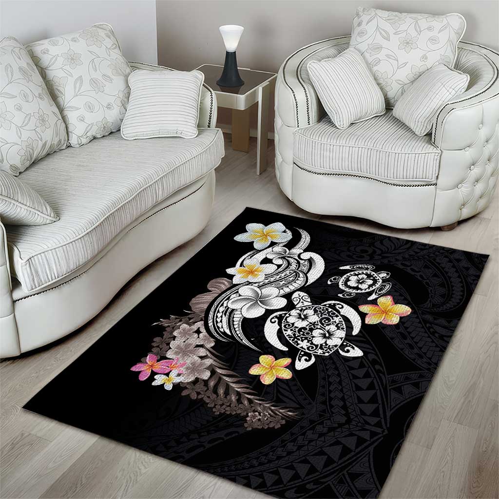 Hawaiian Tropical Plumeria Turtles Area Rug Polynesian Art Tattoo