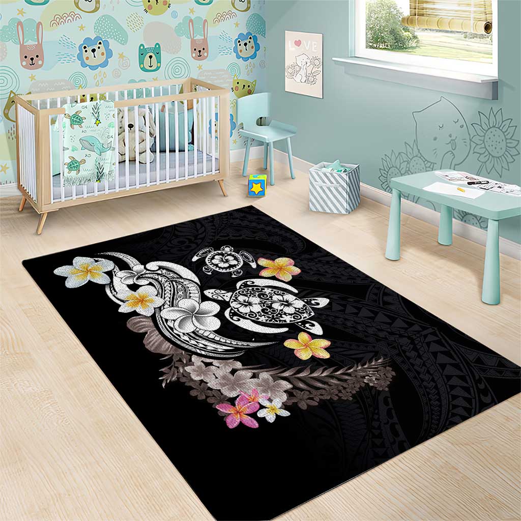 Hawaiian Tropical Plumeria Turtles Area Rug Polynesian Art Tattoo