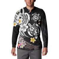Hawaiian Tropical Plumeria Turtles Button Sweatshirt Polynesian Art Tattoo