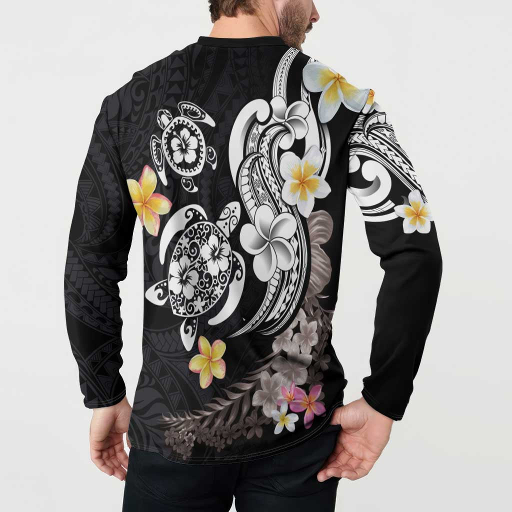 Hawaiian Tropical Plumeria Turtles Button Sweatshirt Polynesian Art Tattoo