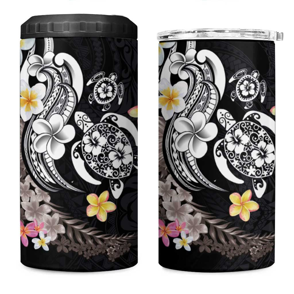 Hawaiian Tropical Plumeria Turtles 4 in 1 Can Cooler Tumbler Polynesian Art Tattoo