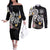 Hawaiian Tropical Plumeria Turtles Couples Matching Off The Shoulder Long Sleeve Dress and Long Sleeve Button Shirt Polynesian Art Tattoo