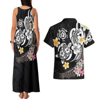 Hawaiian Tropical Plumeria Turtles Couples Matching Tank Maxi Dress and Hawaiian Shirt Polynesian Art Tattoo
