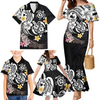 Hawaiian Tropical Plumeria Turtles Family Matching Mermaid Dress and Hawaiian Shirt Polynesian Art Tattoo
