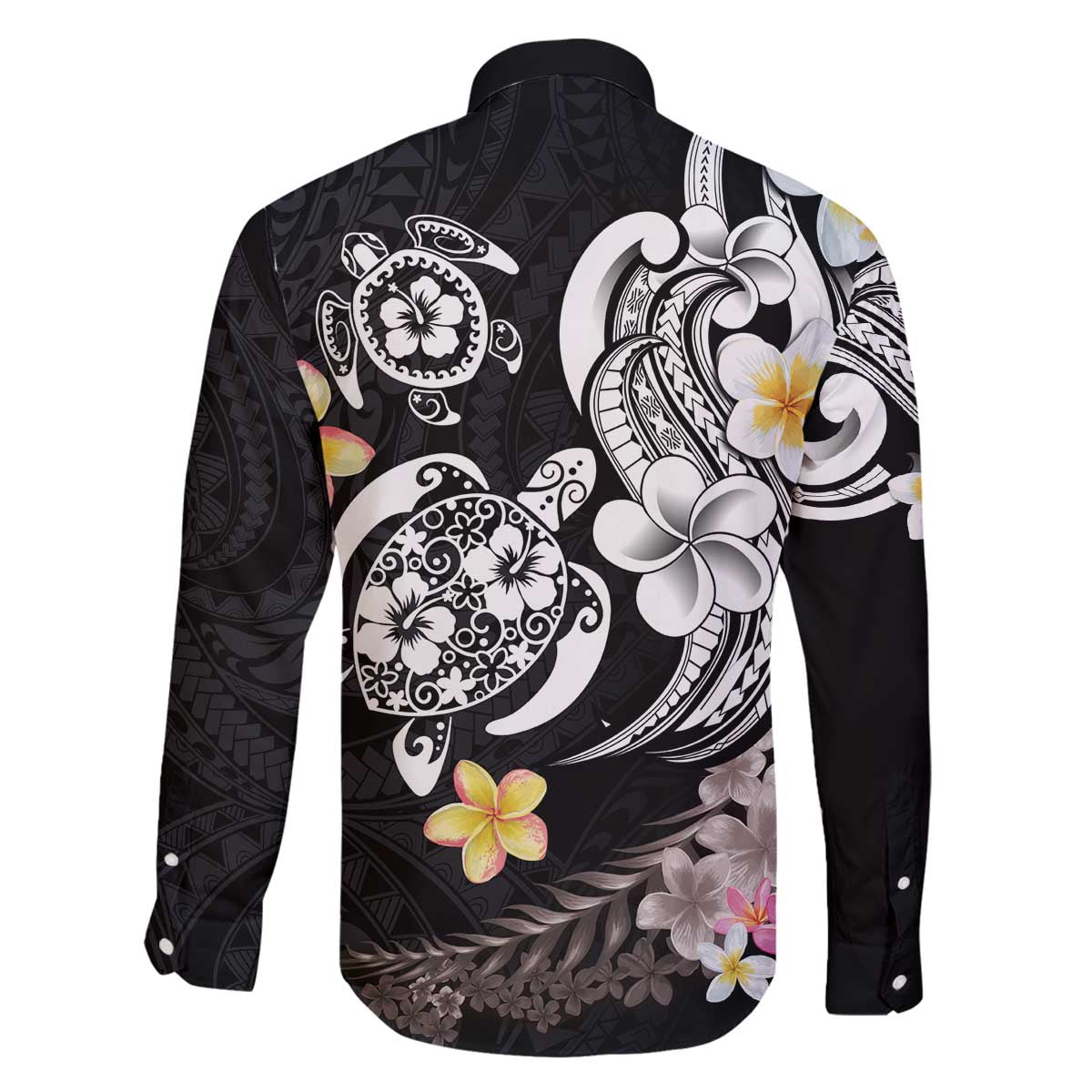 Hawaiian Tropical Plumeria Turtles Family Matching Off The Shoulder Long Sleeve Dress and Hawaiian Shirt Polynesian Art Tattoo