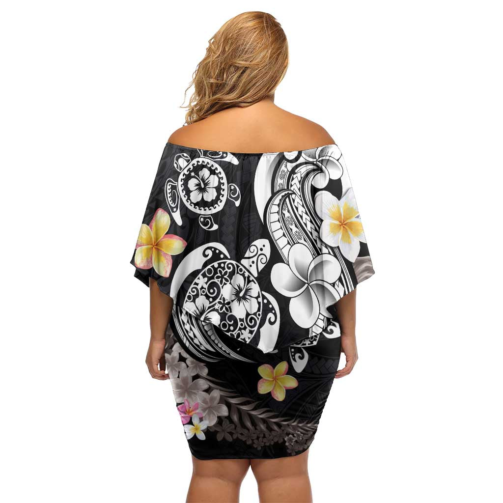 Hawaiian Tropical Plumeria Turtles Family Matching Off Shoulder Short Dress and Hawaiian Shirt Polynesian Art Tattoo