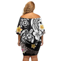 Hawaiian Tropical Plumeria Turtles Family Matching Off Shoulder Short Dress and Hawaiian Shirt Polynesian Art Tattoo