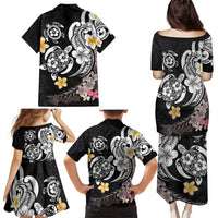 Hawaiian Tropical Plumeria Turtles Family Matching Puletasi and Hawaiian Shirt Polynesian Art Tattoo