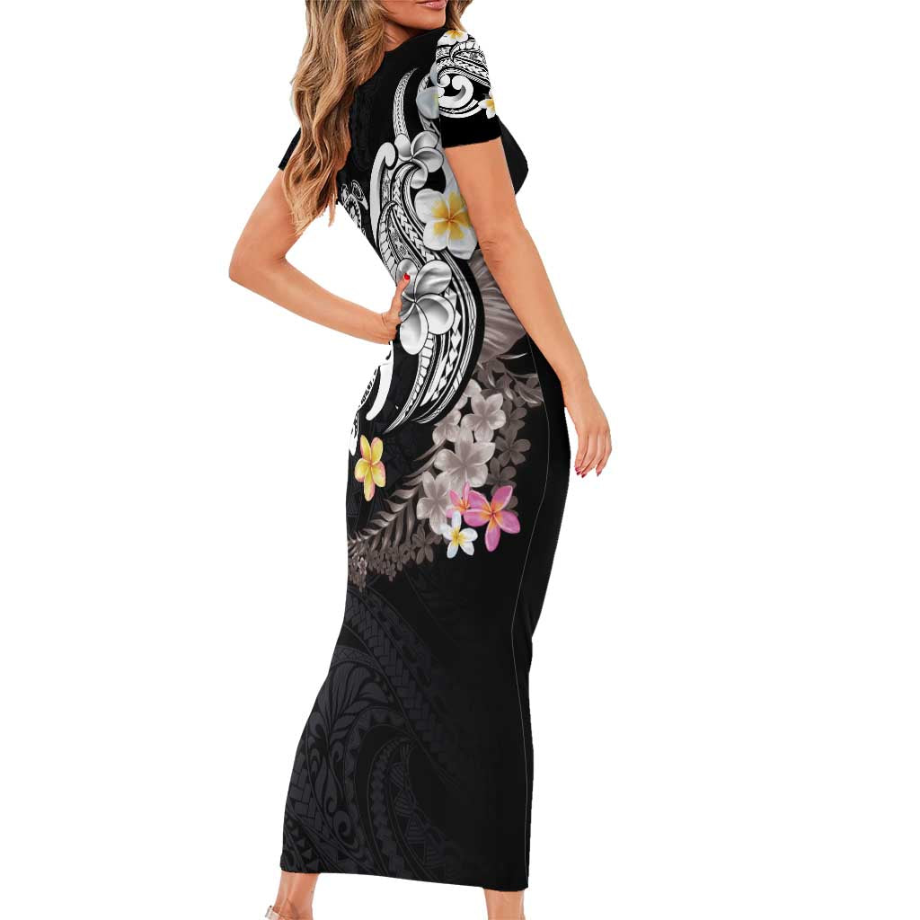 Hawaiian Tropical Plumeria Turtles Family Matching Short Sleeve Bodycon Dress and Hawaiian Shirt Polynesian Art Tattoo
