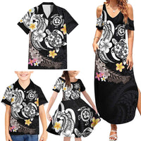 Hawaiian Tropical Plumeria Turtles Family Matching Summer Maxi Dress and Hawaiian Shirt Polynesian Art Tattoo