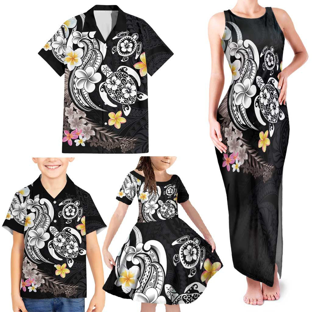 Hawaiian Tropical Plumeria Turtles Family Matching Tank Maxi Dress and Hawaiian Shirt Polynesian Art Tattoo