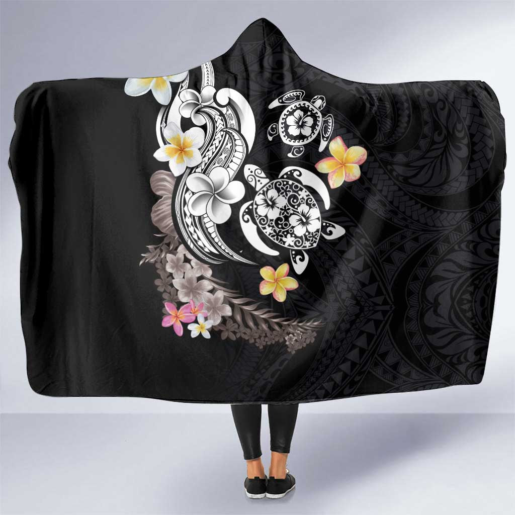 Hawaiian Tropical Plumeria Turtles Hooded Blanket Polynesian Art Tattoo