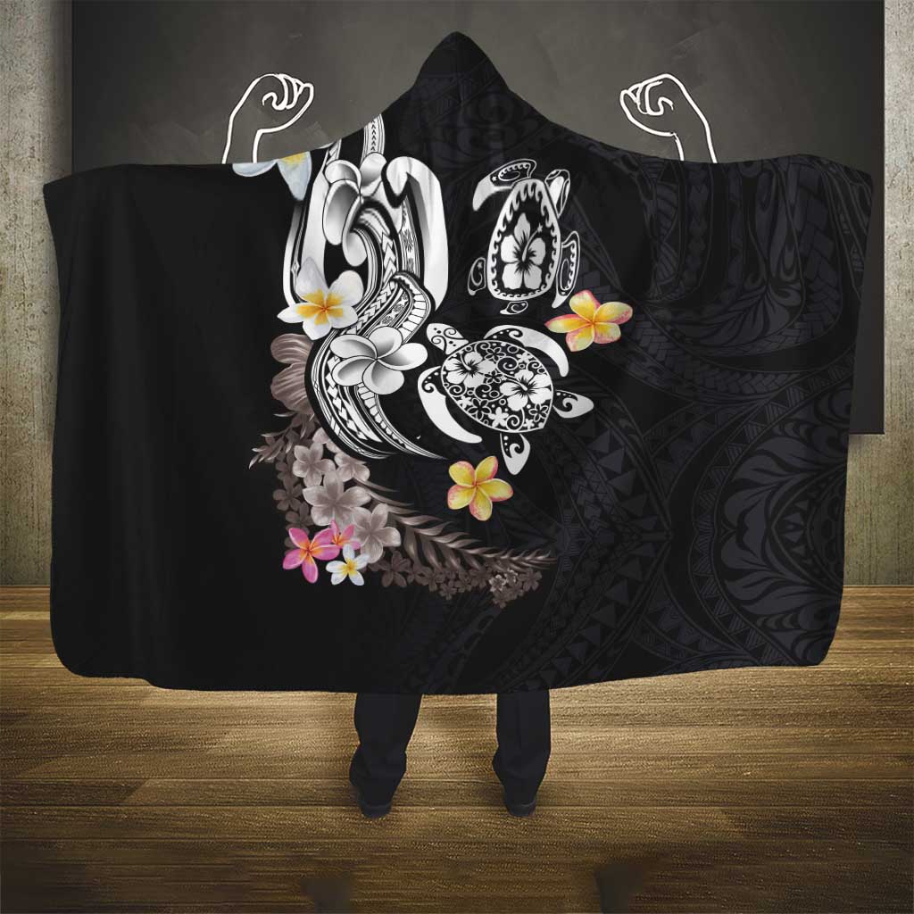 Hawaiian Tropical Plumeria Turtles Hooded Blanket Polynesian Art Tattoo