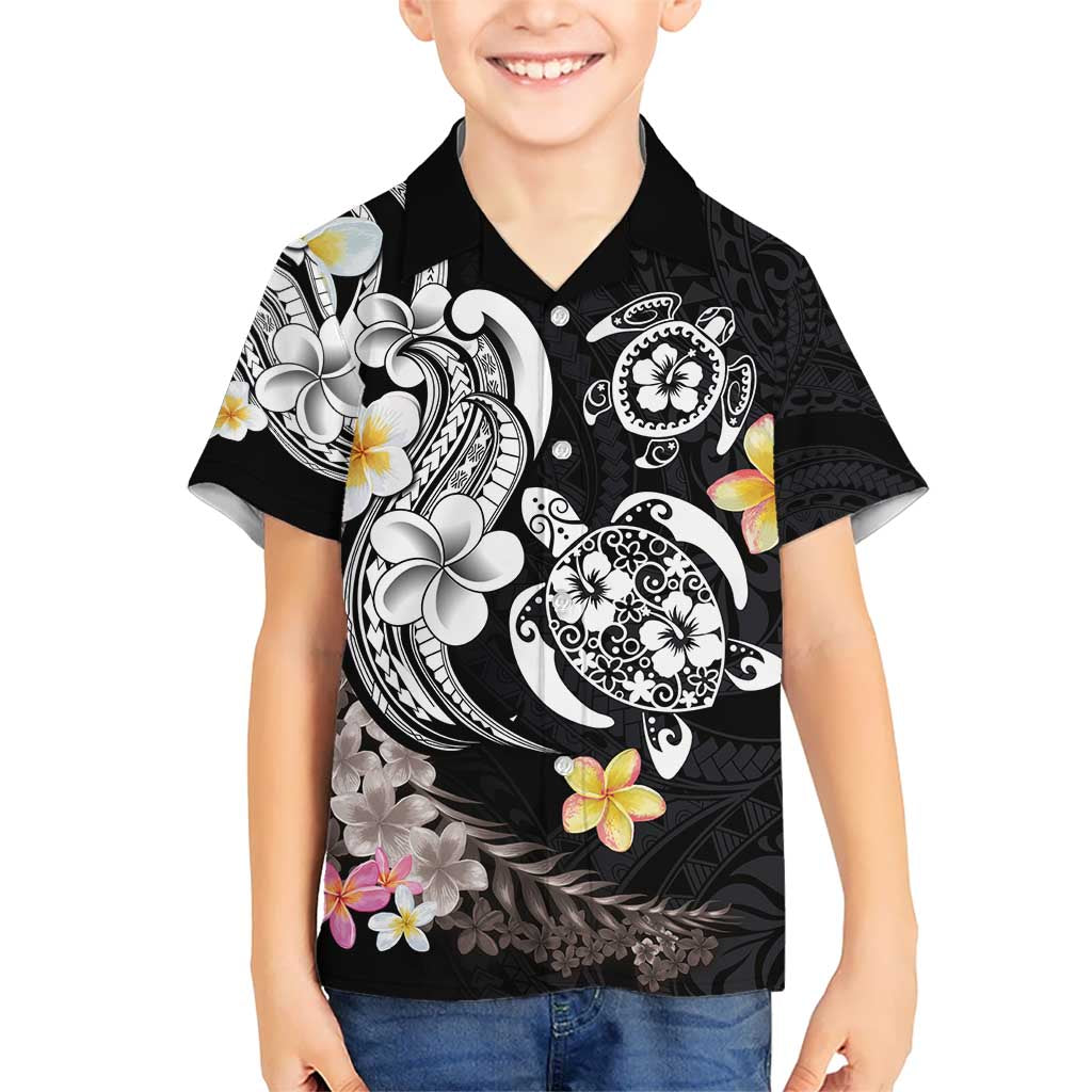 Hawaiian Tropical Plumeria Turtles Kid Hawaiian Shirt Polynesian Art Tattoo