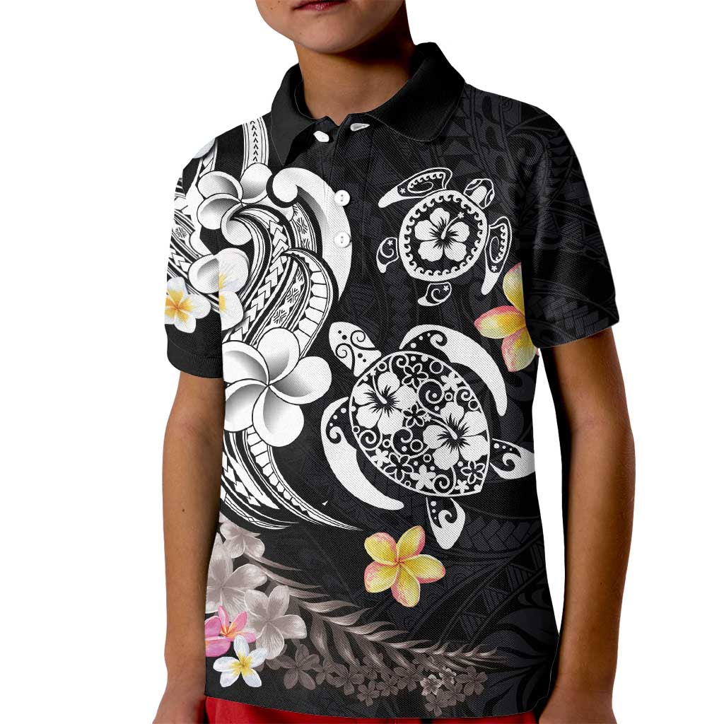 Hawaiian Tropical Plumeria Turtles Kid Polo Shirt Polynesian Art Tattoo