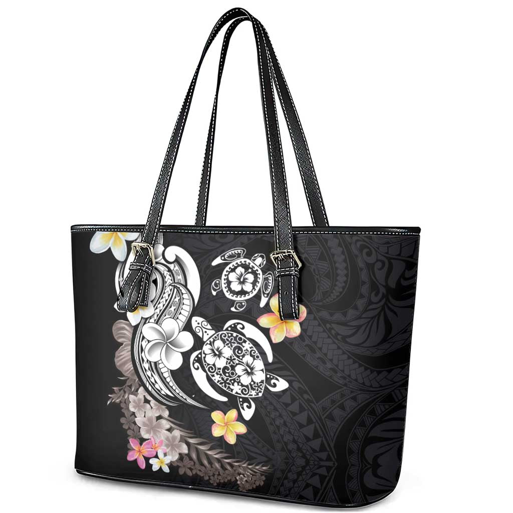Hawaiian Tropical Plumeria Turtles Leather Tote Bag Polynesian Art Tattoo