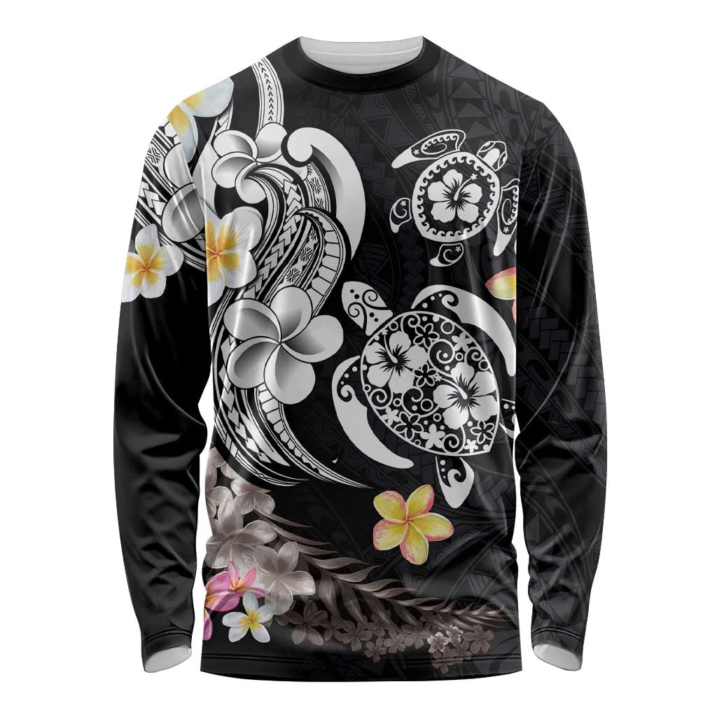 Hawaiian Tropical Plumeria Turtles Long Sleeve Shirt Polynesian Art Tattoo