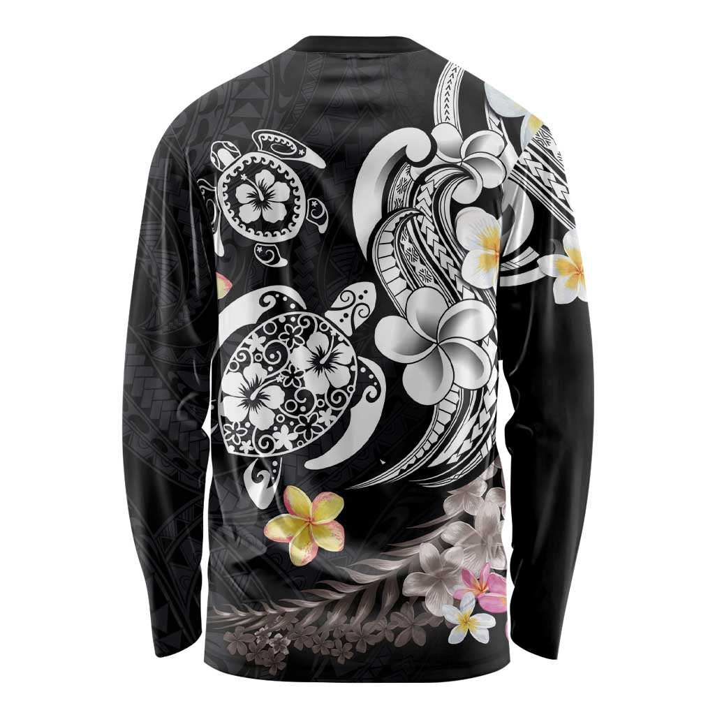 Hawaiian Tropical Plumeria Turtles Long Sleeve Shirt Polynesian Art Tattoo