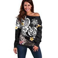 Hawaiian Tropical Plumeria Turtles Off Shoulder Sweater Polynesian Art Tattoo