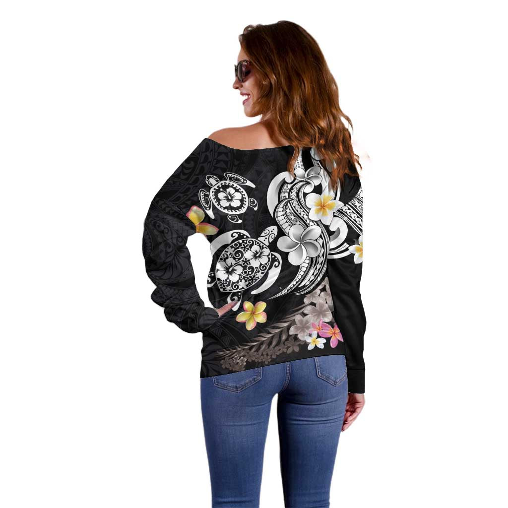 Hawaiian Tropical Plumeria Turtles Off Shoulder Sweater Polynesian Art Tattoo
