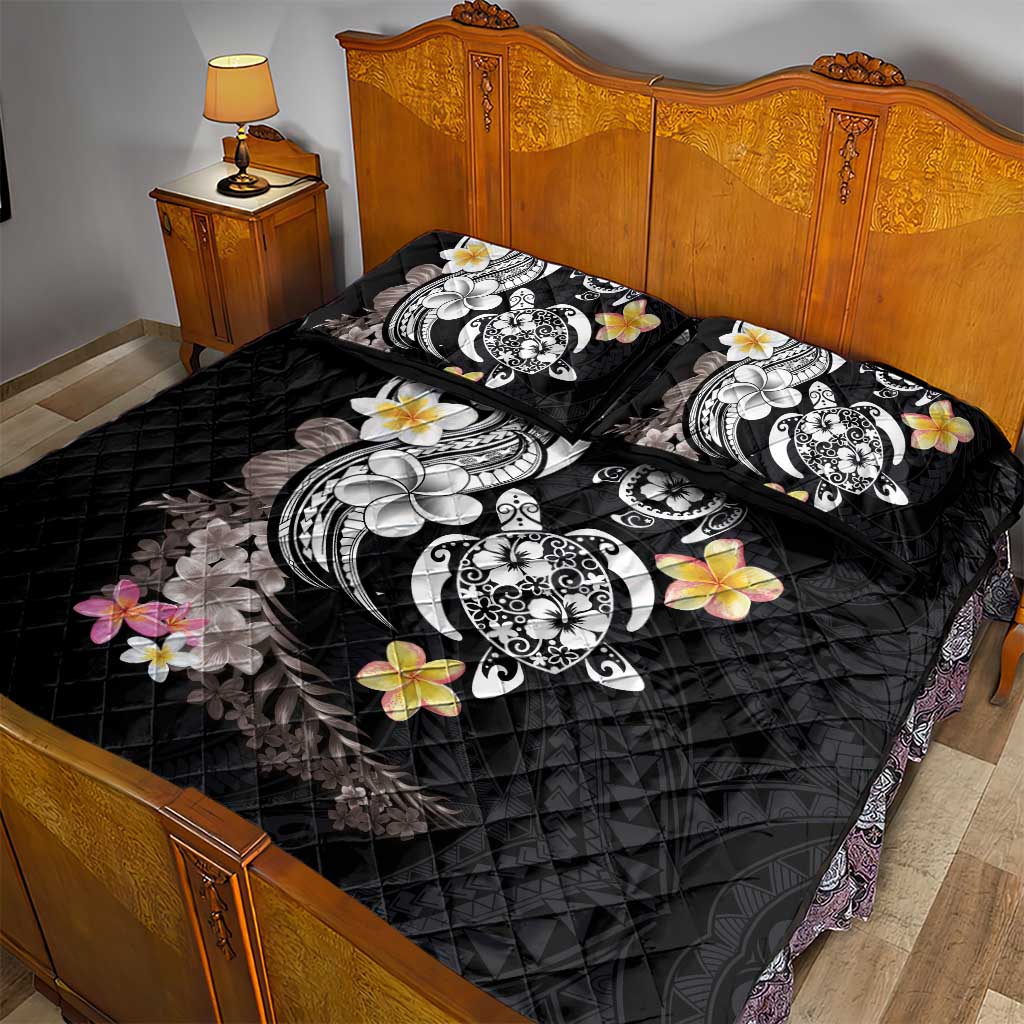 Hawaiian Tropical Plumeria Turtles Quilt Bed Set Polynesian Art Tattoo