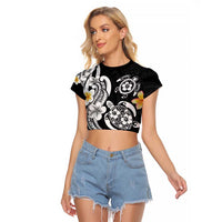 Hawaiian Tropical Plumeria Turtles Raglan Cropped T Shirt Polynesian Art Tattoo