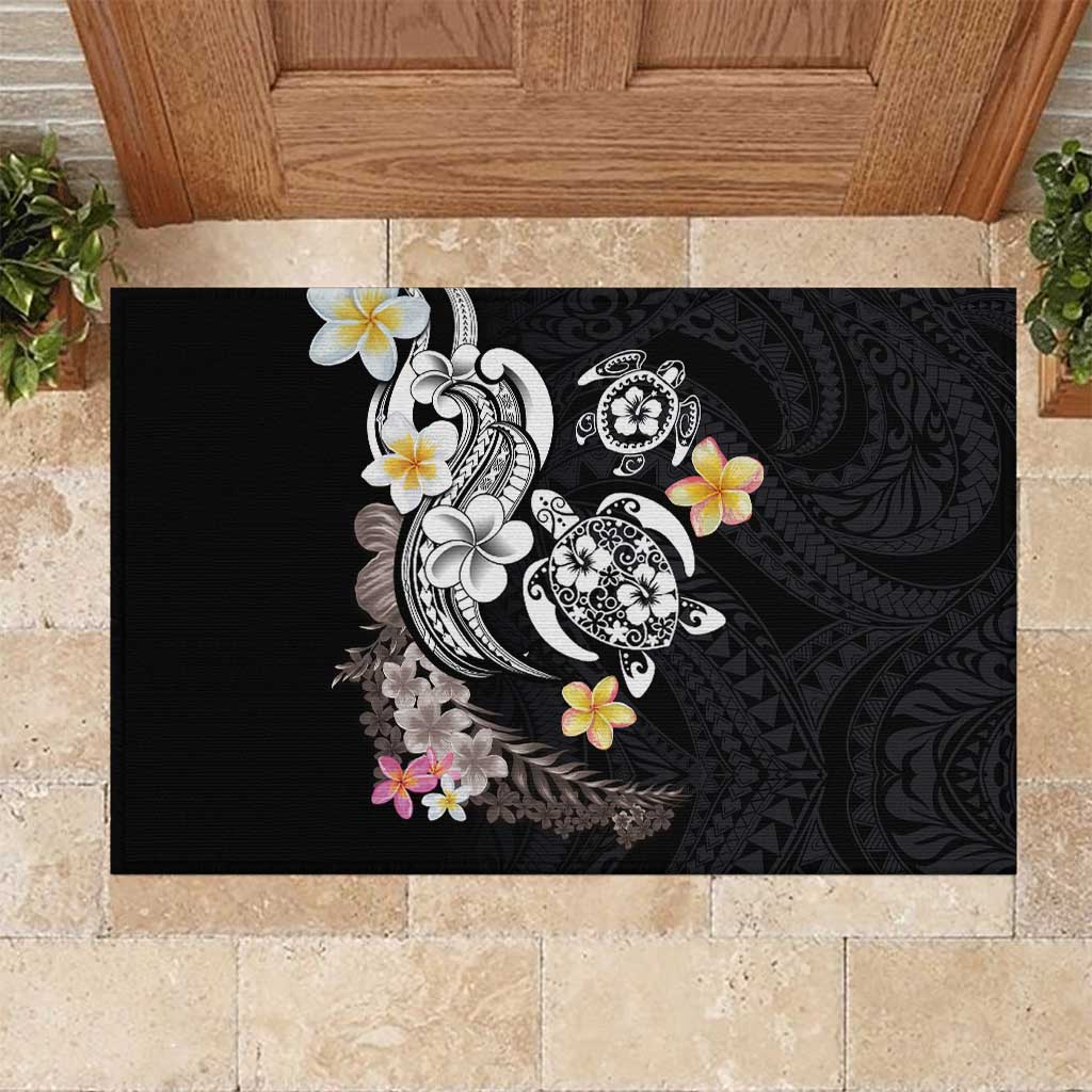 Hawaiian Tropical Plumeria Turtles Rubber Doormat Polynesian Art Tattoo