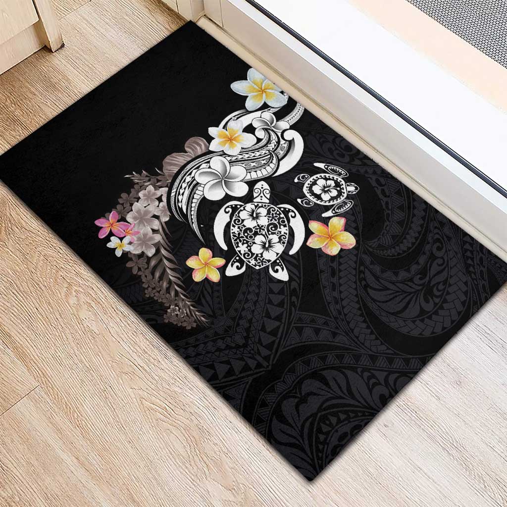 Hawaiian Tropical Plumeria Turtles Rubber Doormat Polynesian Art Tattoo
