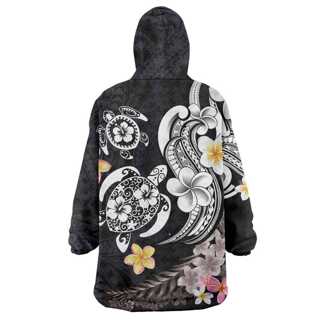 Hawaiian Tropical Plumeria Turtles Wearable Blanket Hoodie Polynesian Art Tattoo
