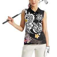 Hawaiian Tropical Plumeria Turtles Women Sleeveless Polo Shirt Polynesian Art Tattoo