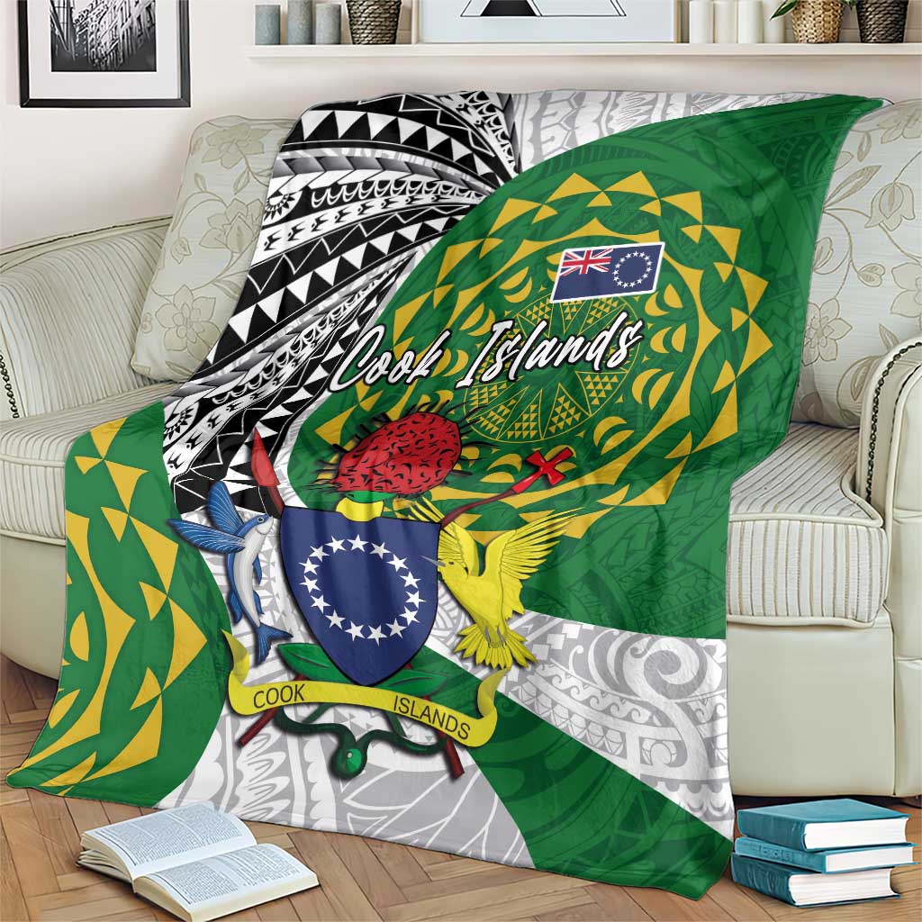 Cook Islands Independence Day Blanket National Flag and Emblem with Tatau Tattoo
