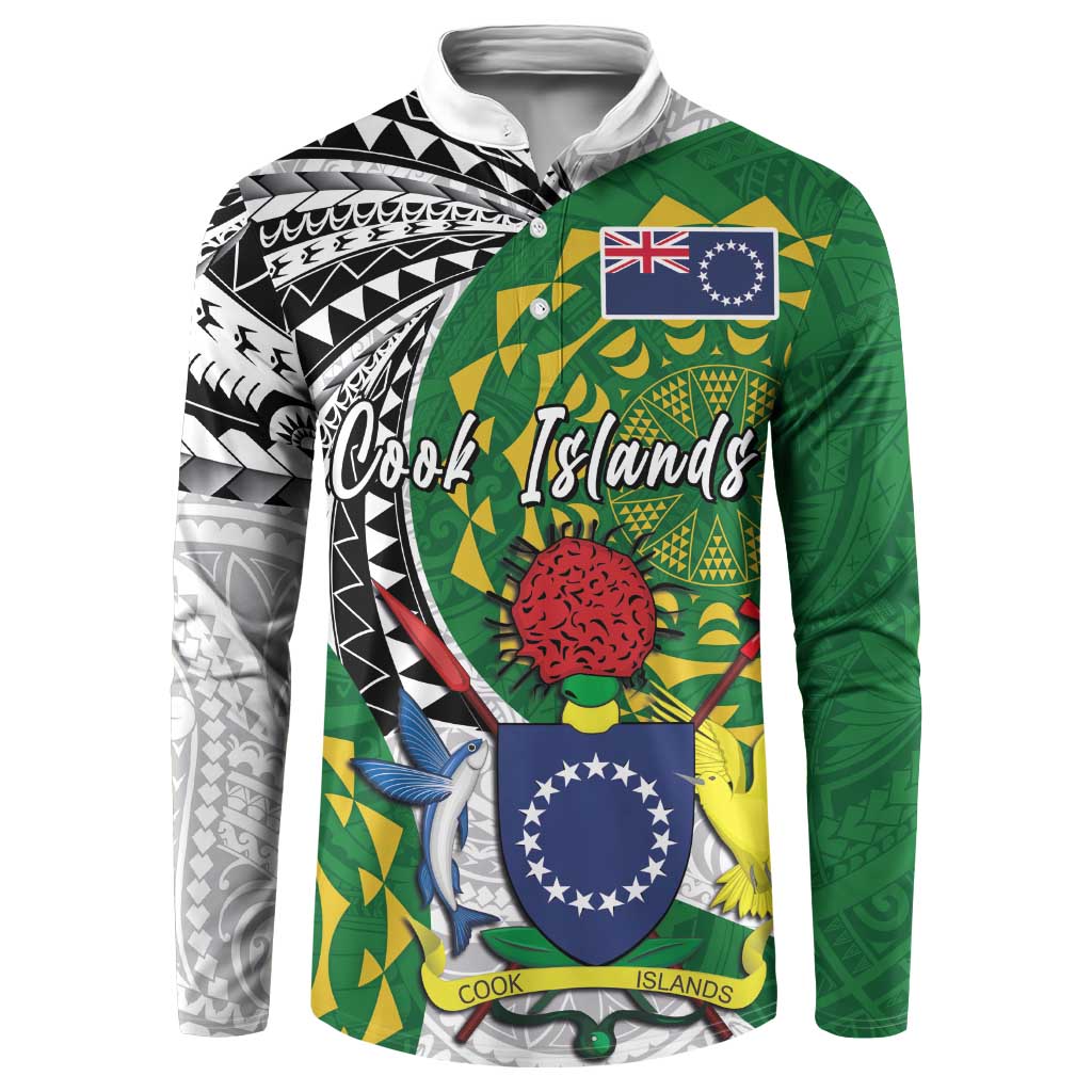 Cook Islands Independence Day Button Sweatshirt National Flag and Emblem with Tatau Tattoo
