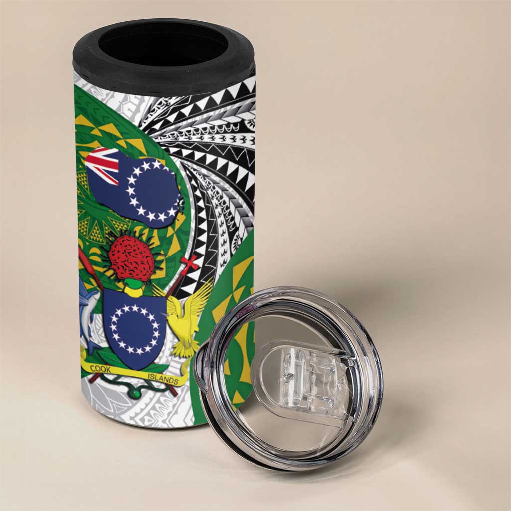Cook Islands Independence Day 4 in 1 Can Cooler Tumbler National Flag and Emblem with Tatau Tattoo LT03 - Polynesian Pride