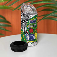 Cook Islands Independence Day 4 in 1 Can Cooler Tumbler National Flag and Emblem with Tatau Tattoo LT03 - Polynesian Pride