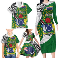 Cook Islands Independence Day Family Matching Long Sleeve Bodycon Dress and Hawaiian Shirt National Flag and Emblem with Tatau Tattoo LT03 - Polynesian Pride