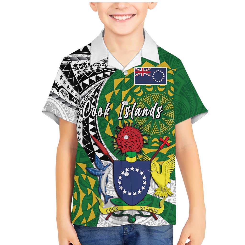 Cook Islands Independence Day Family Matching Mermaid Dress and Hawaiian Shirt National Flag and Emblem with Tatau Tattoo LT03 Son's Shirt - Polynesian Pride