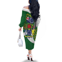 Cook Islands Independence Day Family Matching Off The Shoulder Long Sleeve Dress and Hawaiian Shirt National Flag and Emblem with Tatau Tattoo